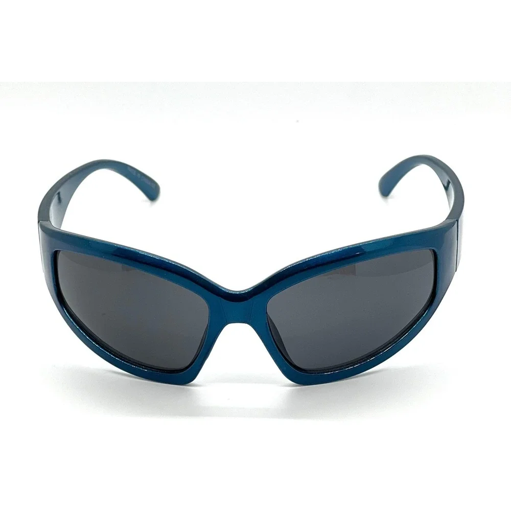 Sunglasses Blue Frame Black‎ Lens Street Trendy Wear Shield Wrap Around UV400